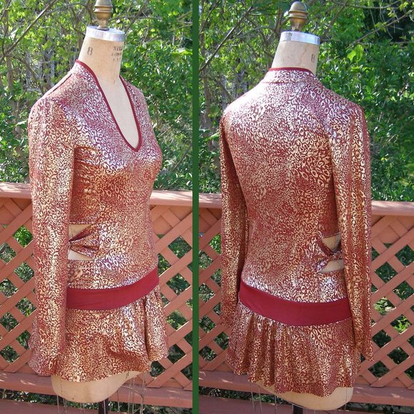 New Size M/8 maroon and gold stretchy tunic top - Picture 3 of 13